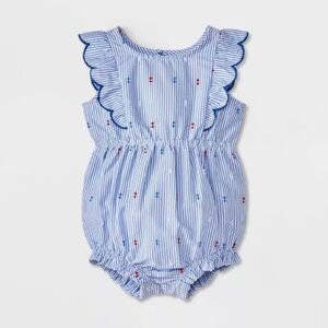 Cat & Jack Blue Striped Scalloped Star Romper | 0-3M
